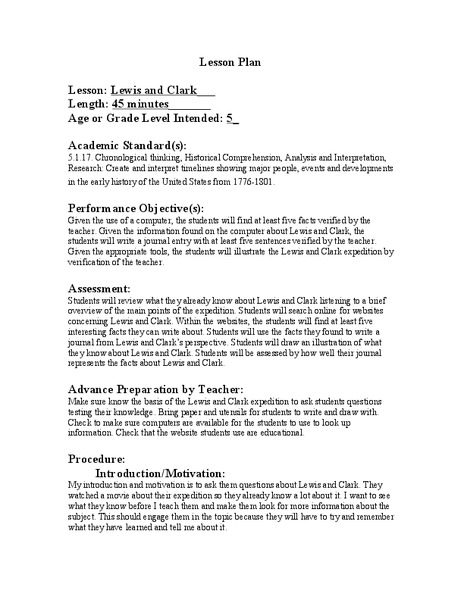 Lewis and Clark Lesson Plan