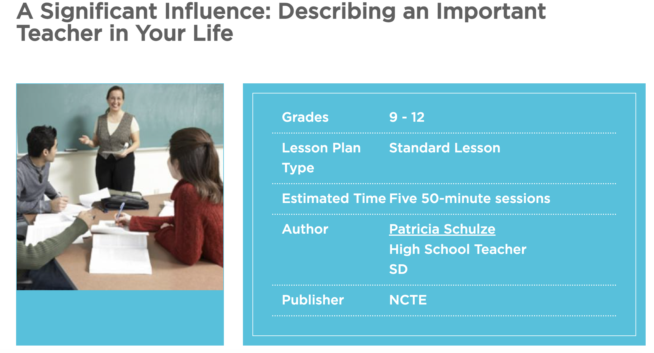 A Significant Influence: Describing an Important Teacher in Your Life Lesson Plan