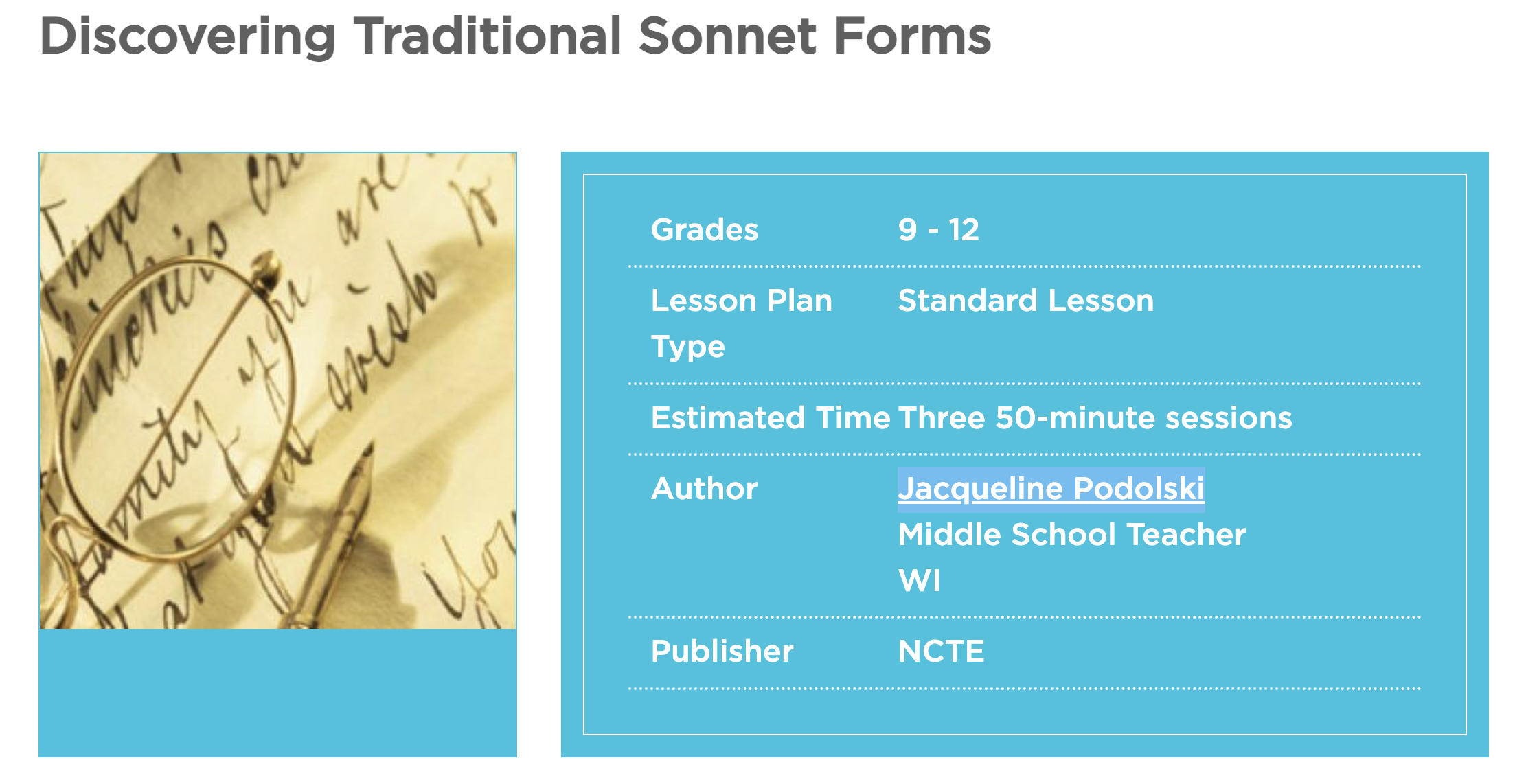 Discovering Traditional Sonnet Forms Lesson Plan