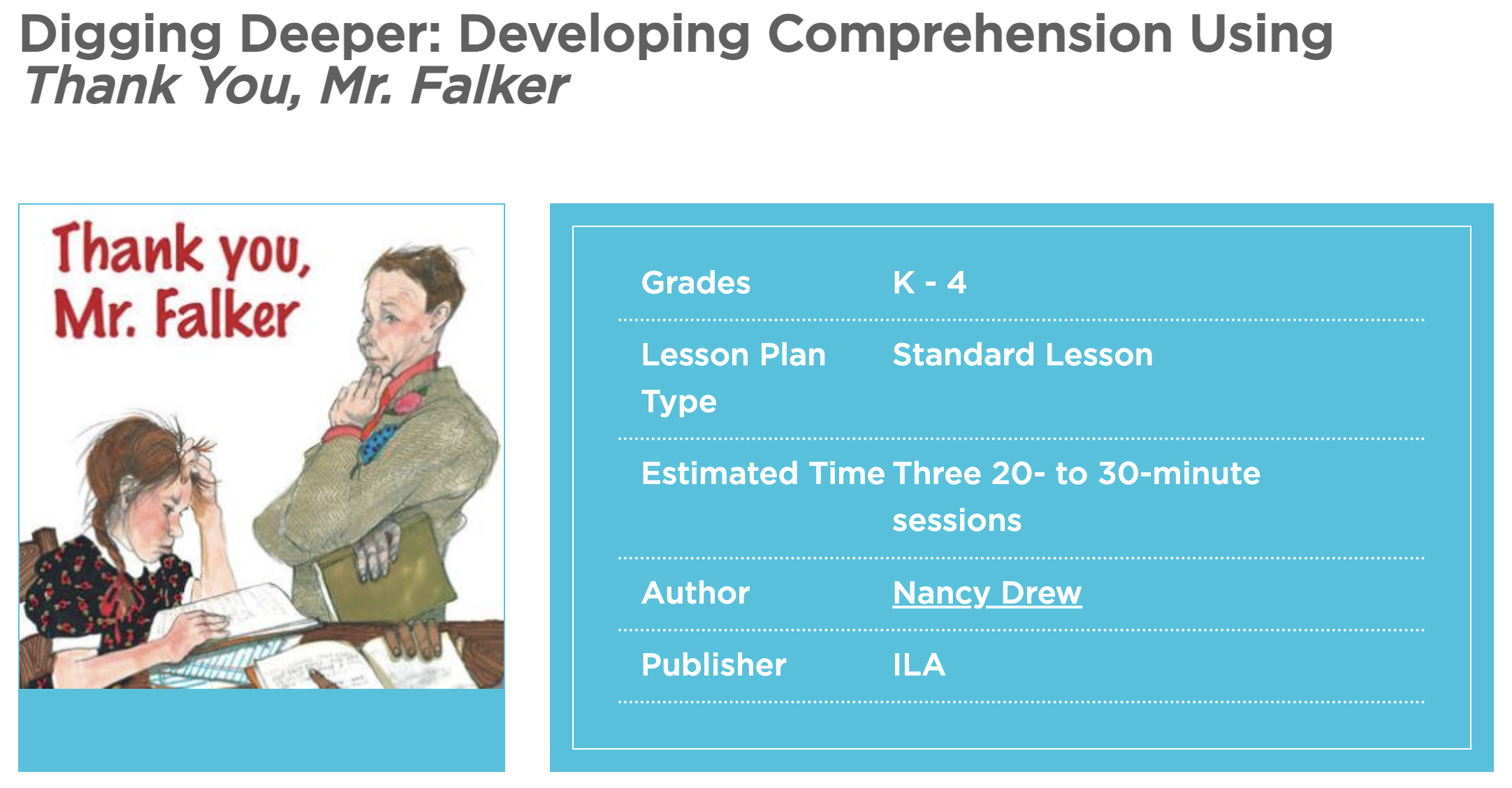 Digging Deeper: Developing Comprehension Using Thank You, Mr. Falker Lesson Plan
