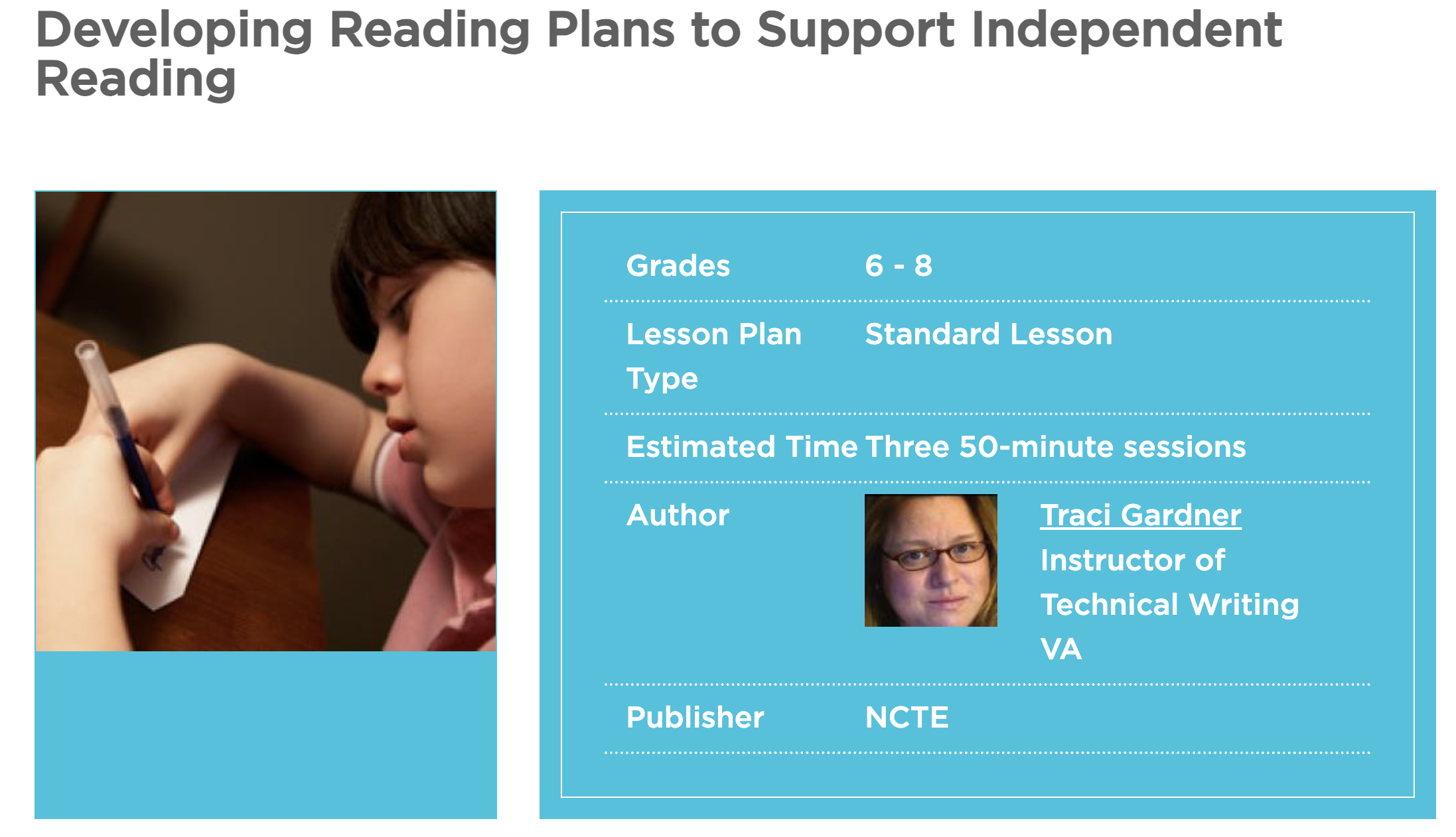 Developing Reading Plans to Support Independent Reading Lesson Plan