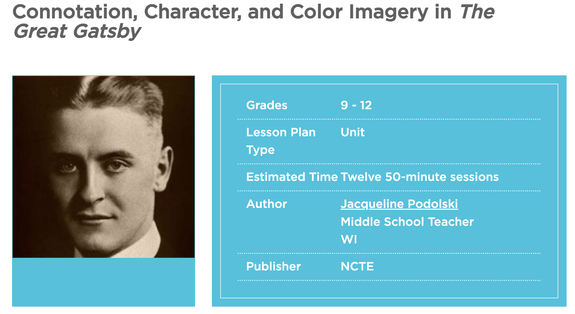 Connotation, Character, and Color Imagery in The Great Gatsby Unit Plan