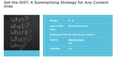 GIST: A Summarizing Strategy for Use in Any Content Area Lesson Plan