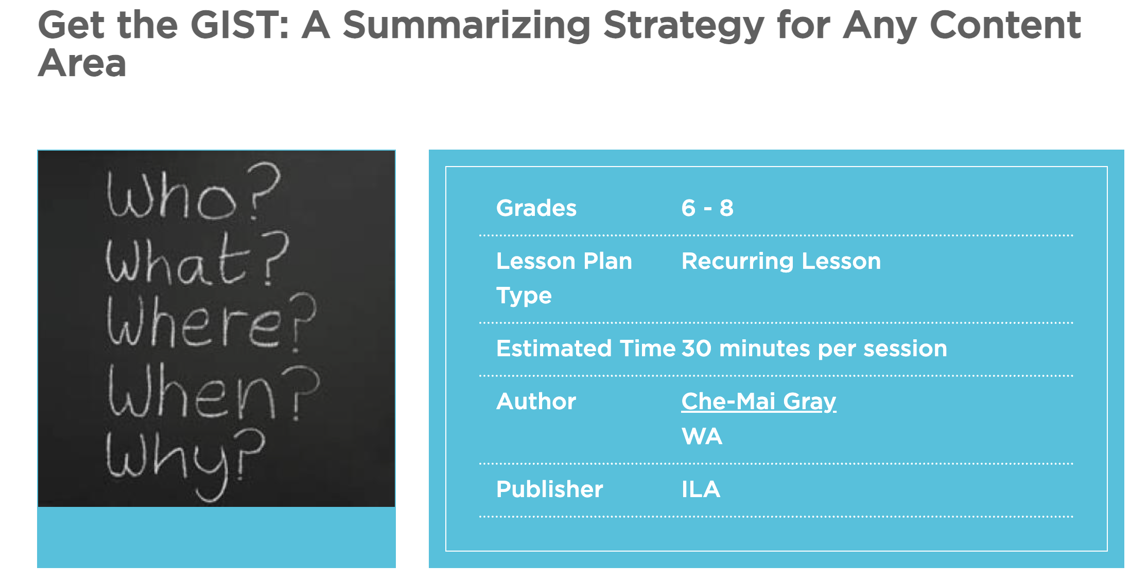 GIST: A Summarizing Strategy for Use in Any Content Area Lesson Plan