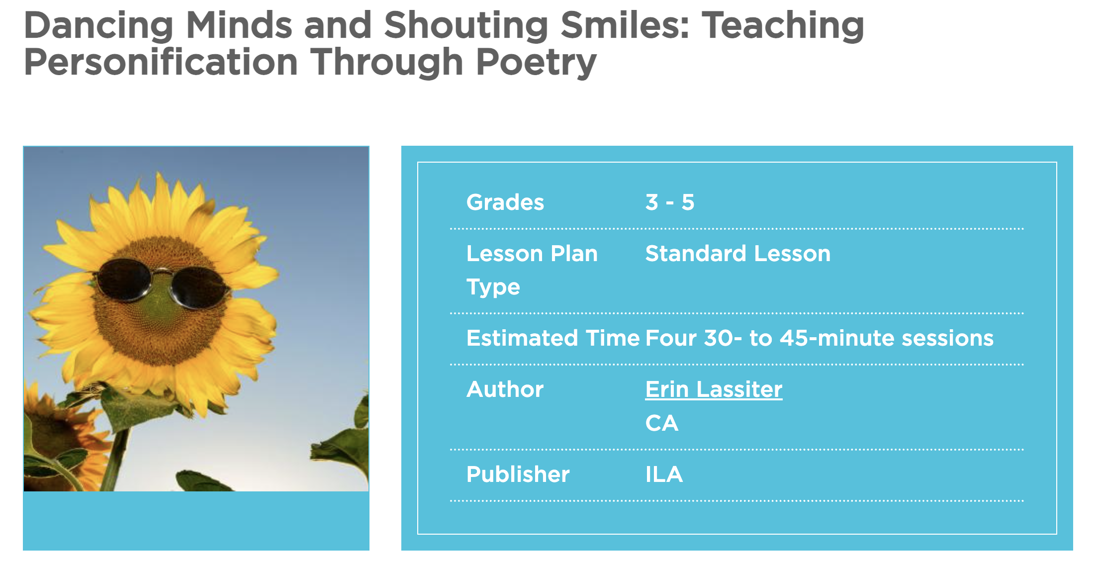 Dancing Minds and Shouting Smiles: Teaching Personification Through Poetry Lesson Plan