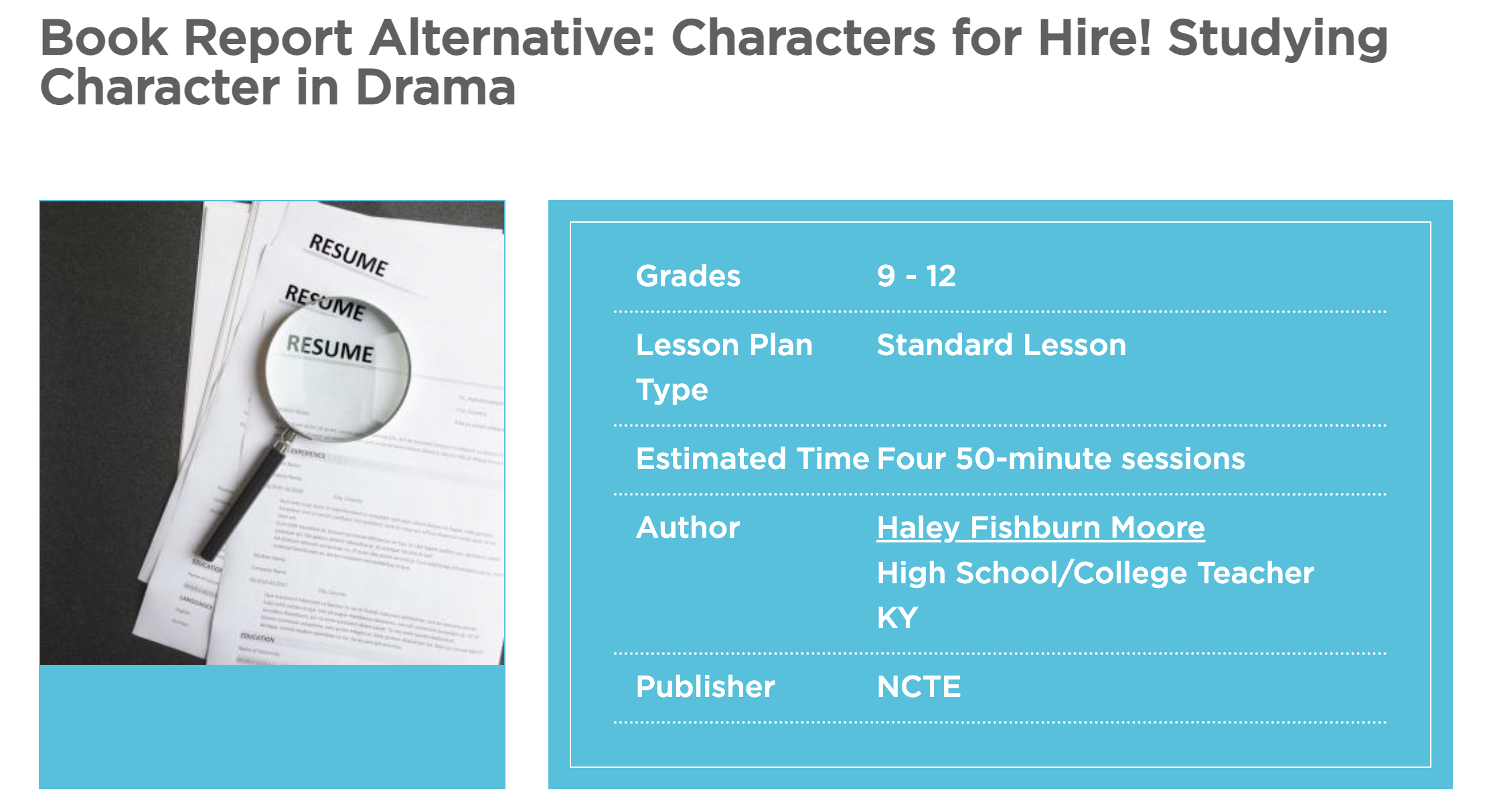 Book Report Alternative: Characters for Hire! Studying Character in Drama Lesson Plan