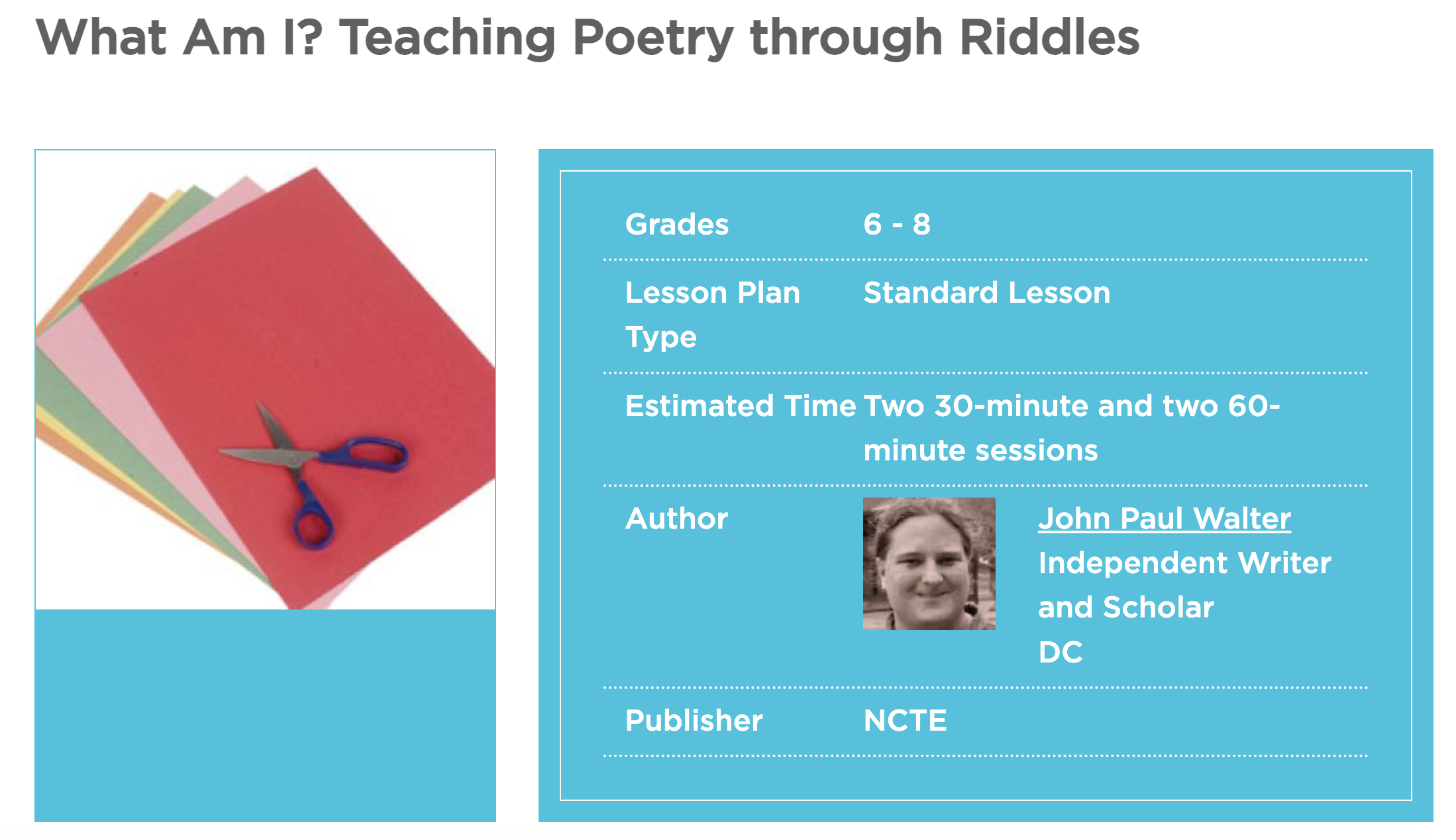 What Am I? Teaching Poetry through Riddles Lesson Plan