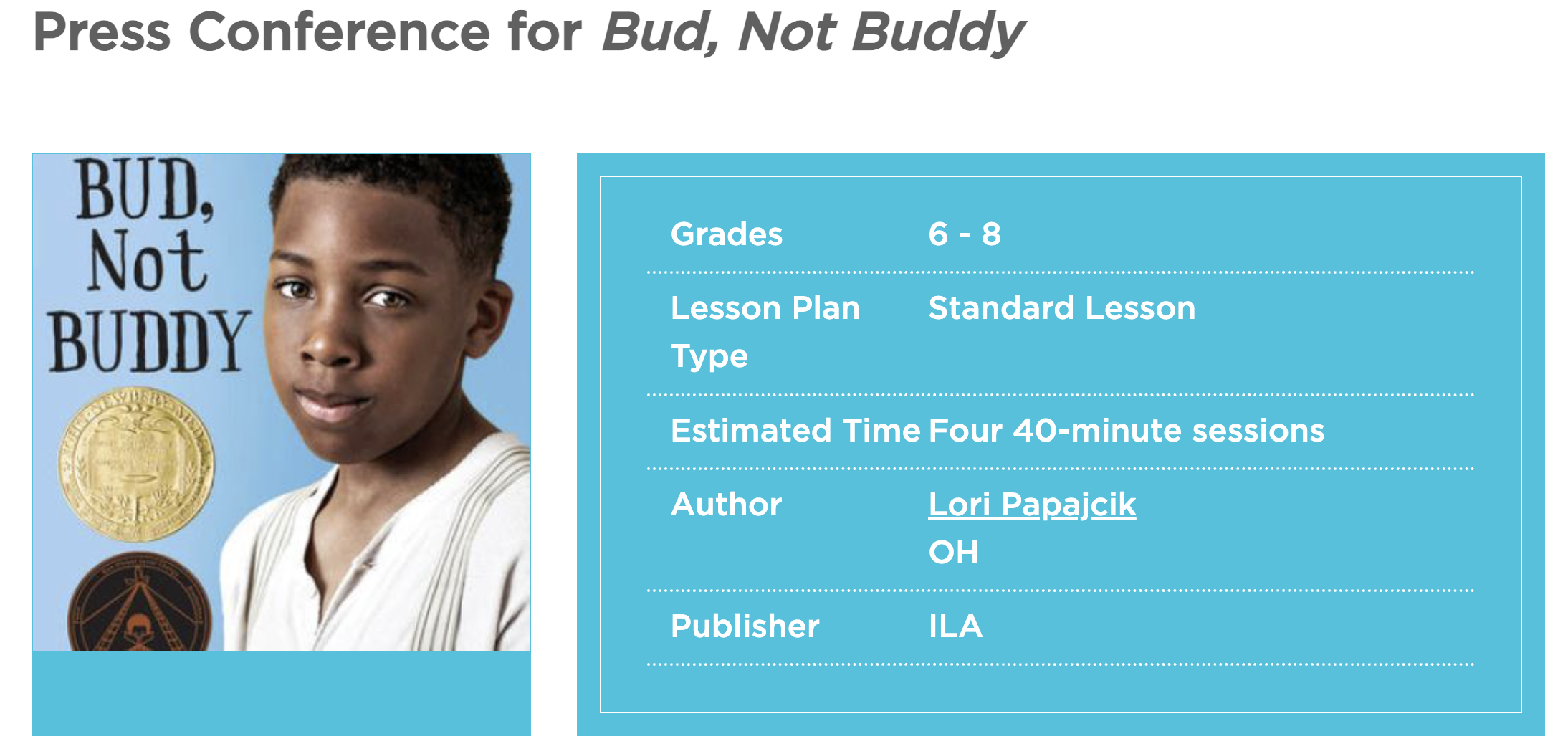 Press Conference for Bud, Not Buddy Lesson Plan