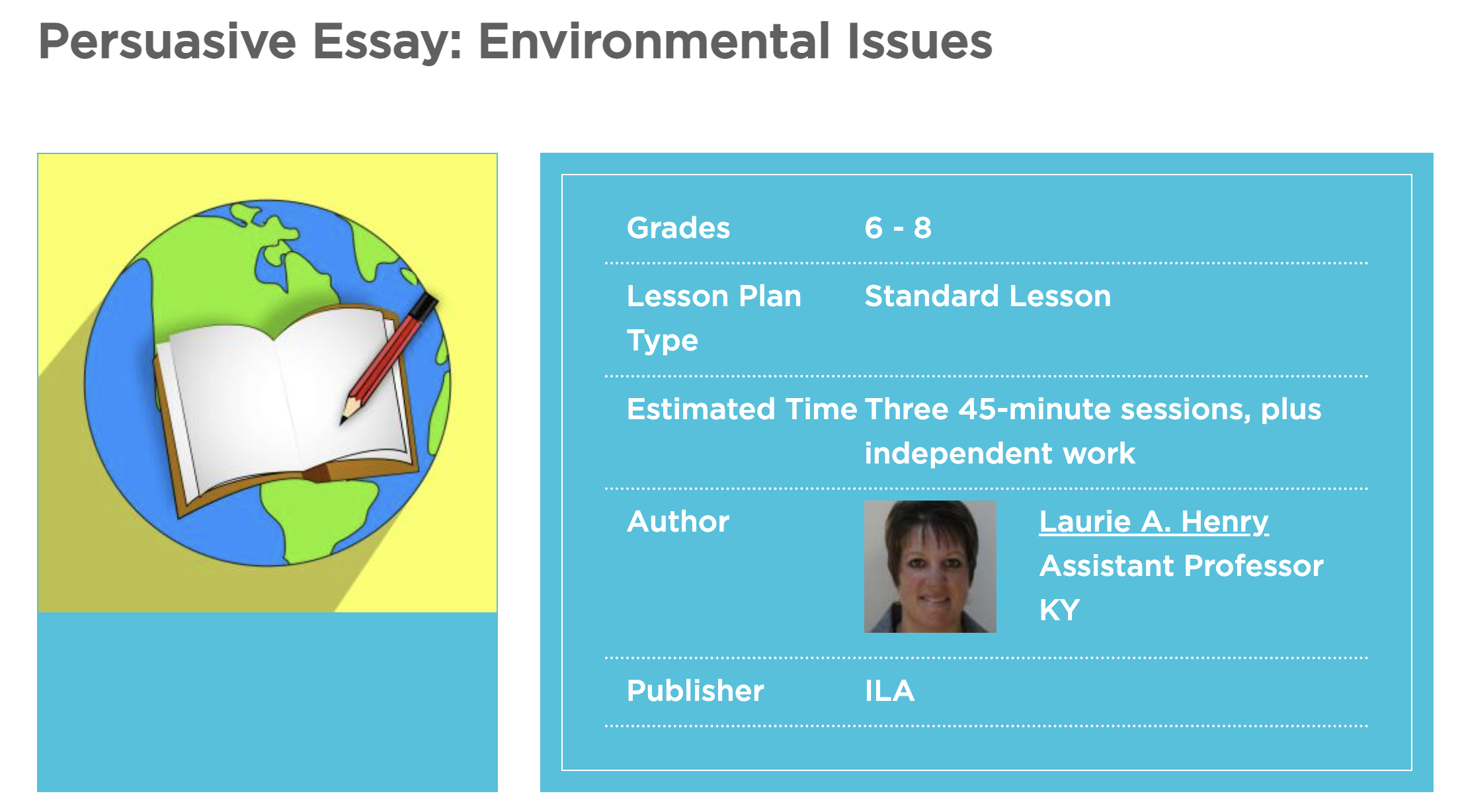 Persuasive Essay: Environmental Issues Lesson Plan