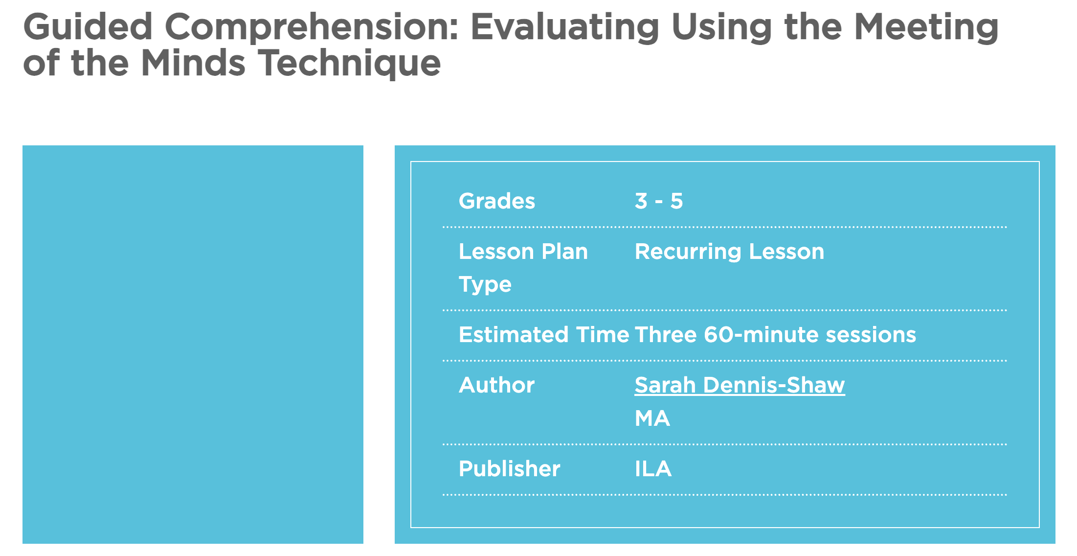 Guided Comprehension: Evaluating Using the Meeting of the Minds Technique Lesson Plan