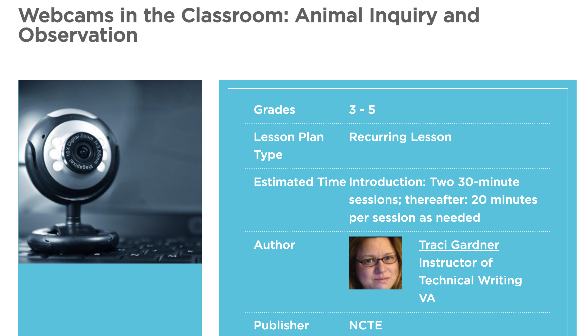 Webcams in the Classroom: Animal Inquiry and Observation Lesson Plan