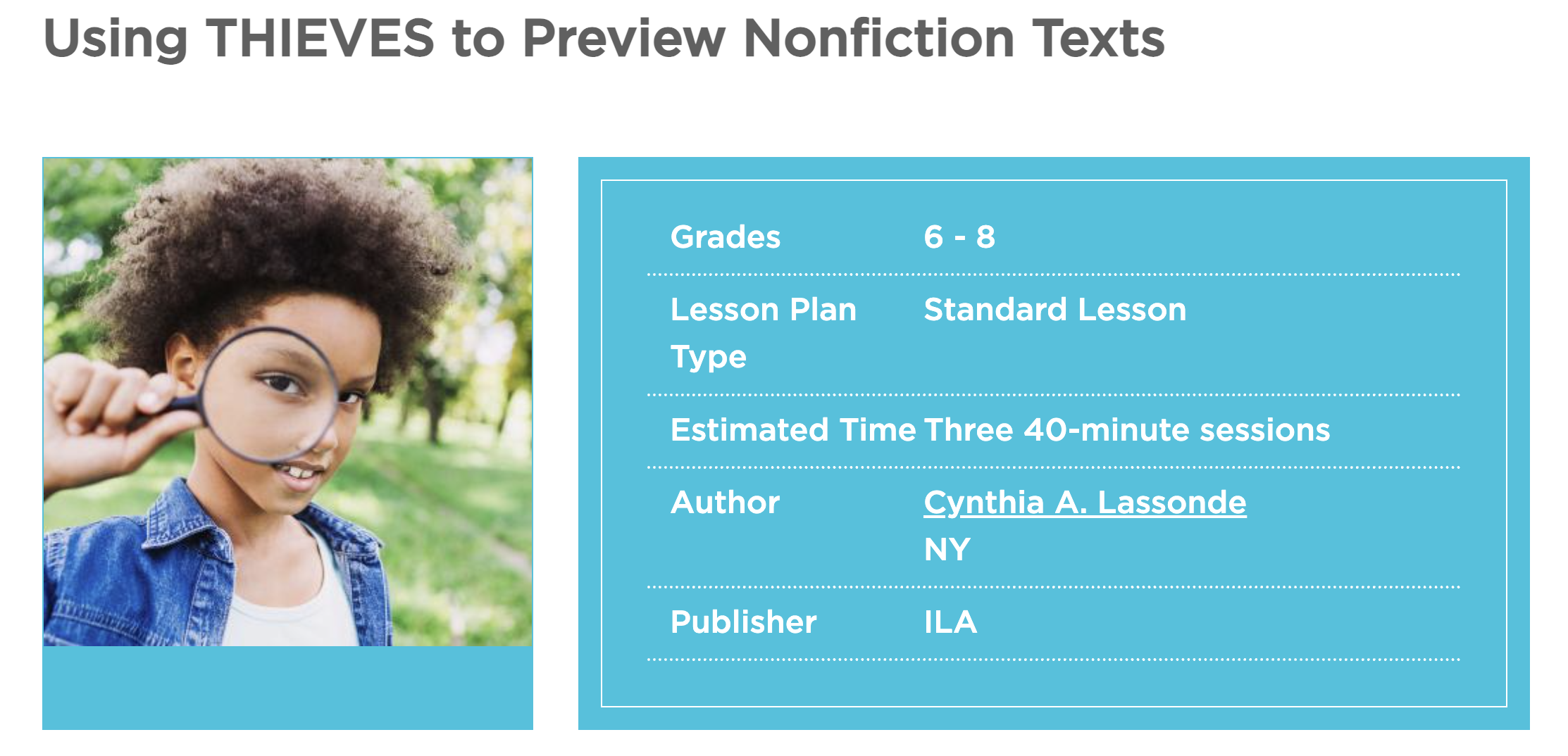 Using THIEVES to Preview Nonfiction Texts Lesson Plan