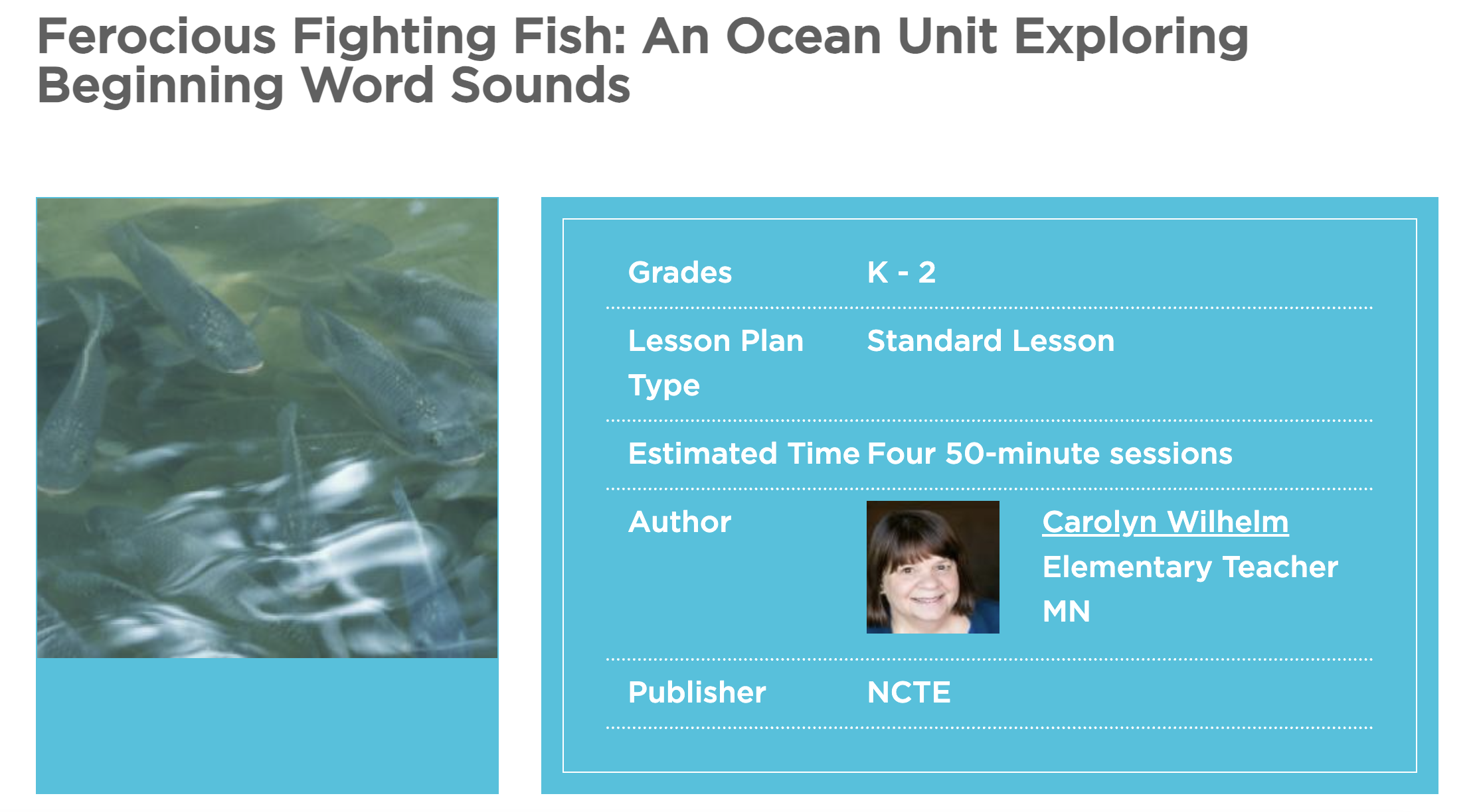 Ferocious Fighting Fish: An Ocean Unit Exploring Beginning Word Sounds Lesson Plan
