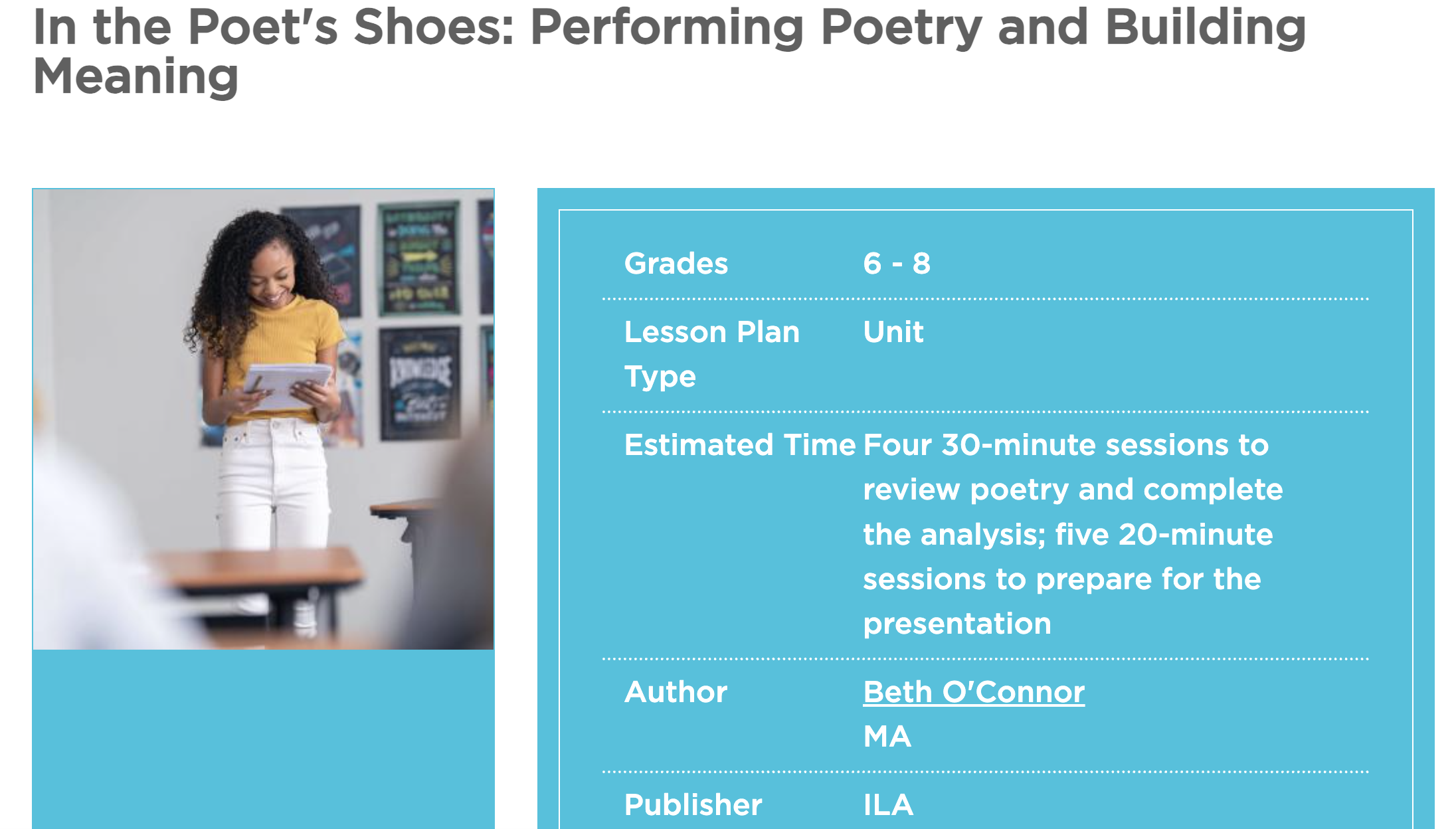 In the Poet's Shoes: Performing Poetry and Building Meaning Unit Plan