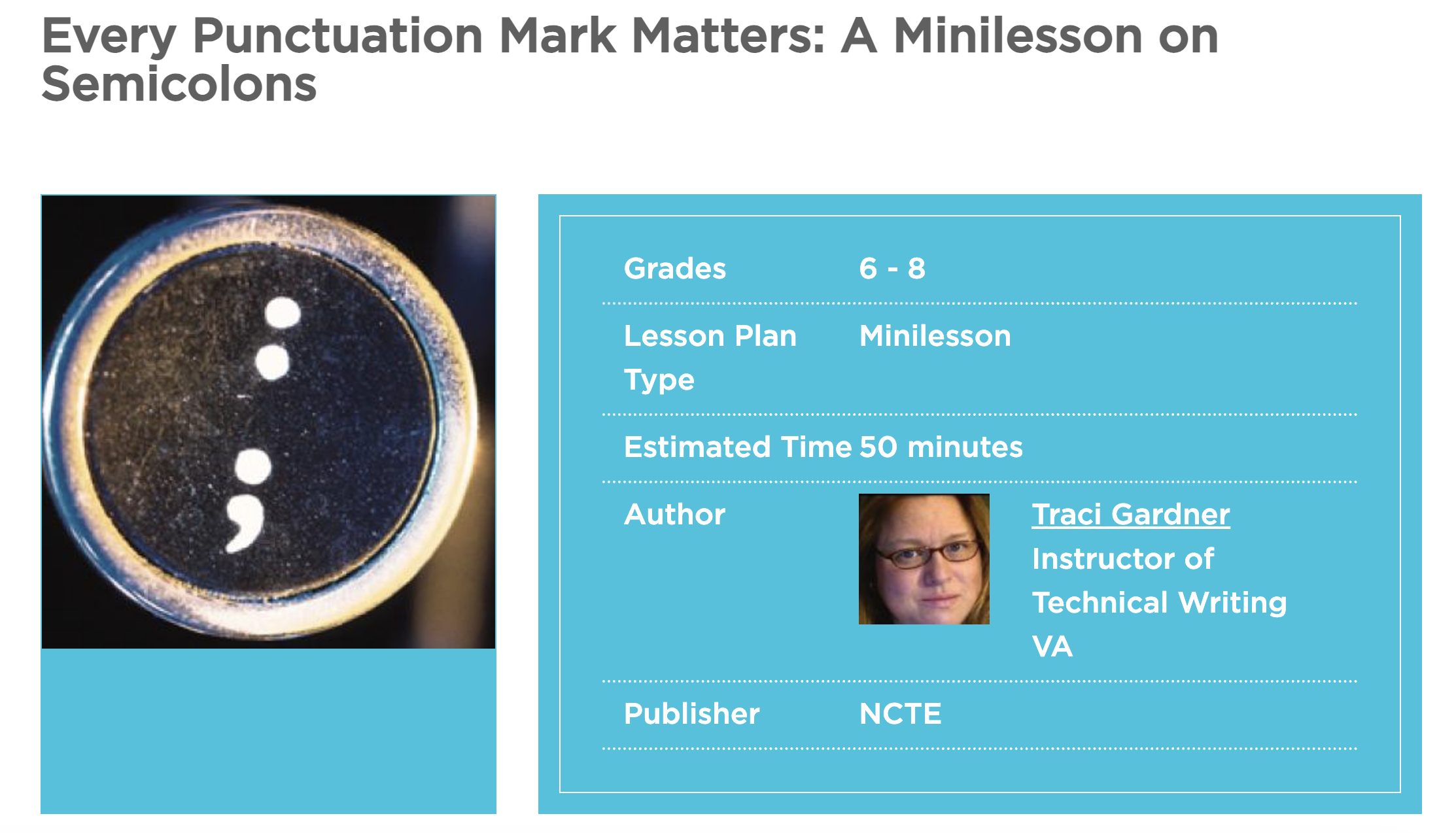 Every Punctuation Mark Matters: A Minilesson on Semicolons Lesson Plan
