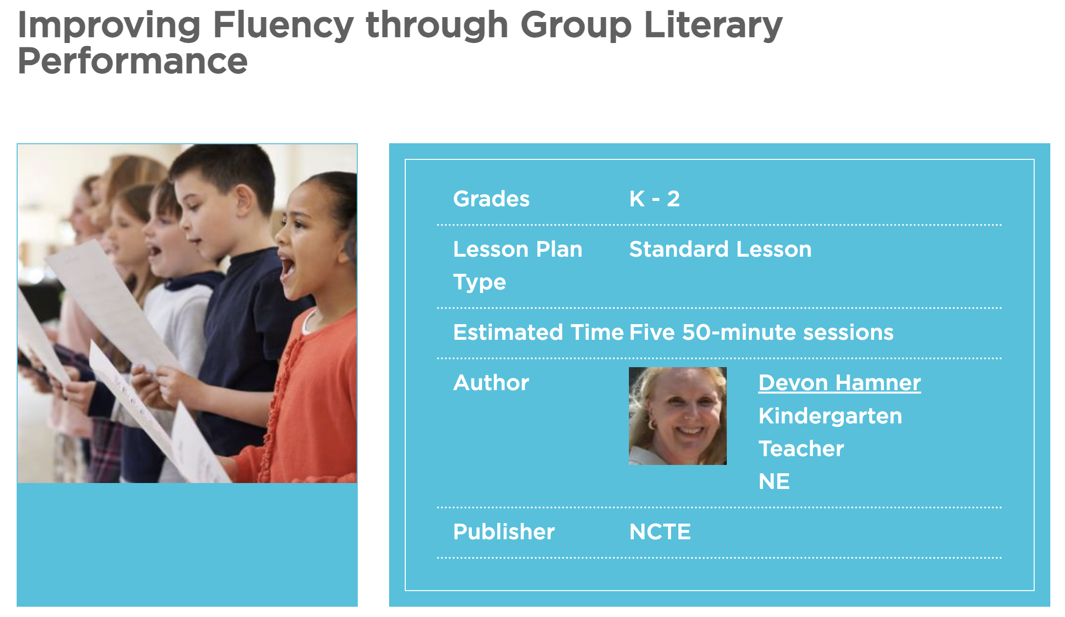 Improving Fluency Through Group Literary Performance Lesson Plan