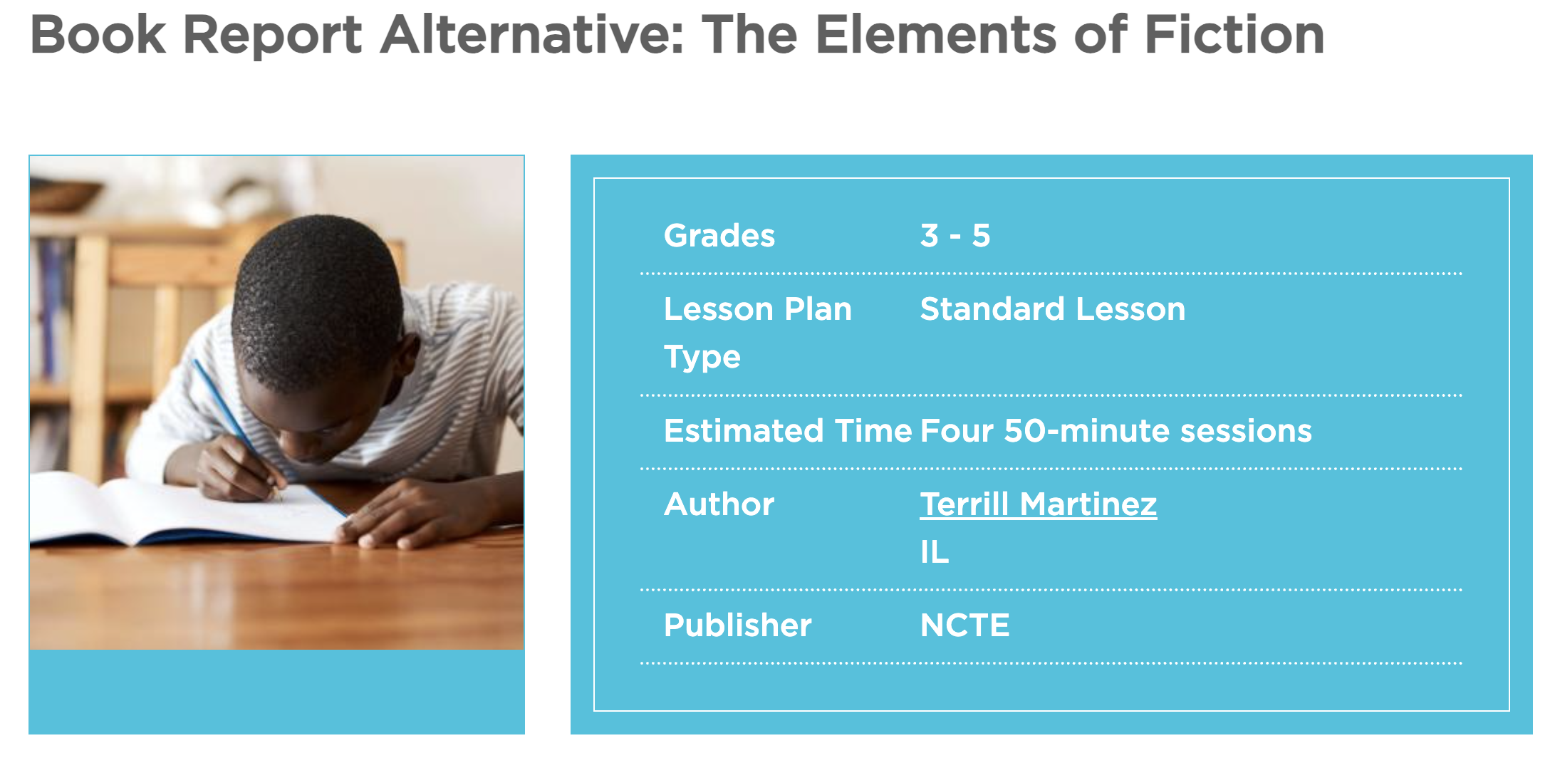 Book Report Alternative: The Elements of Fiction Lesson Plan