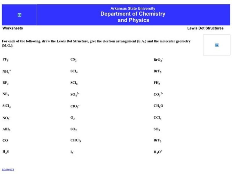 Lewis Dot Structures Worksheet