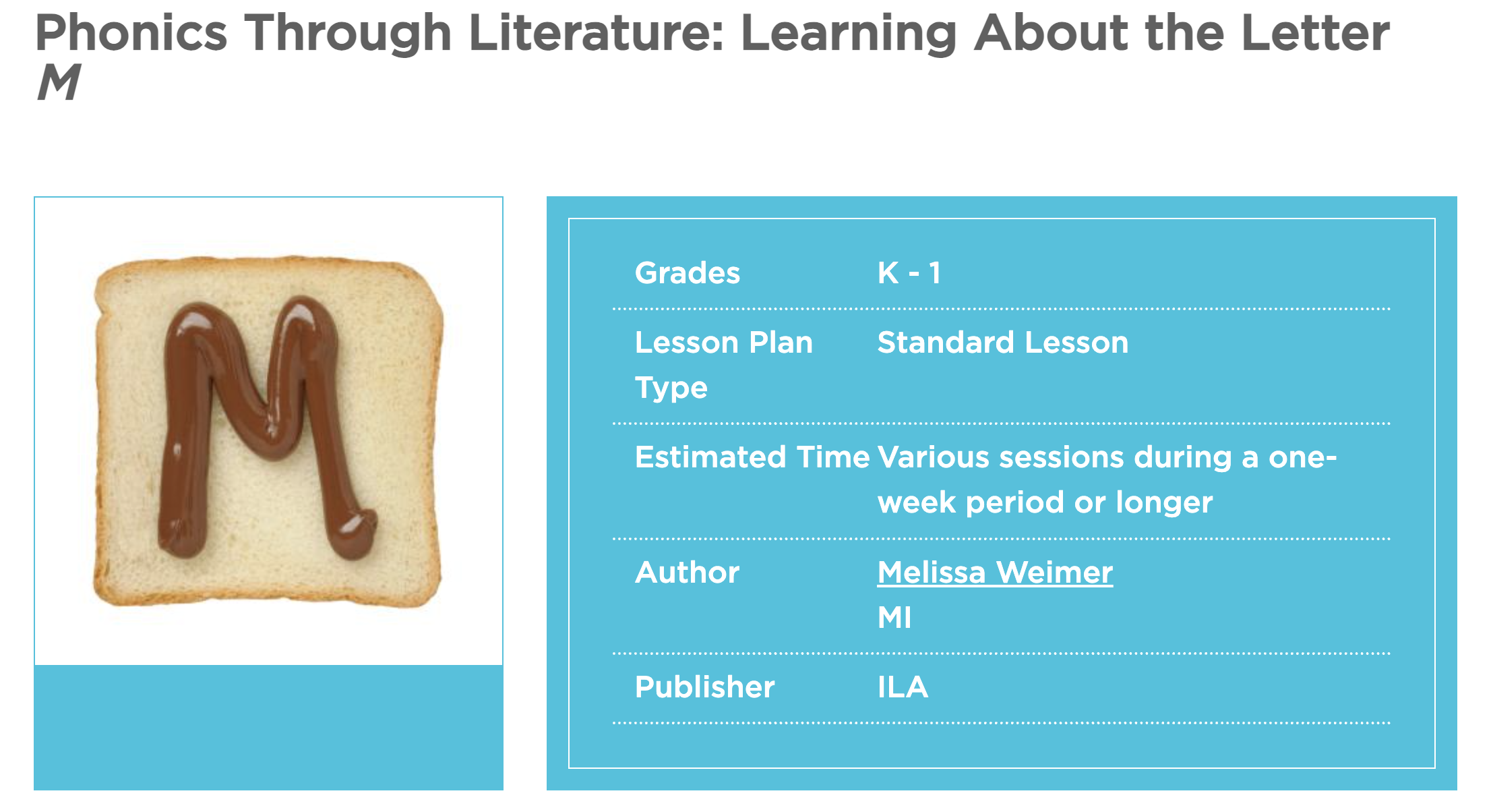 Phonics Through Literature: Learning About the Letter M Lesson Plan