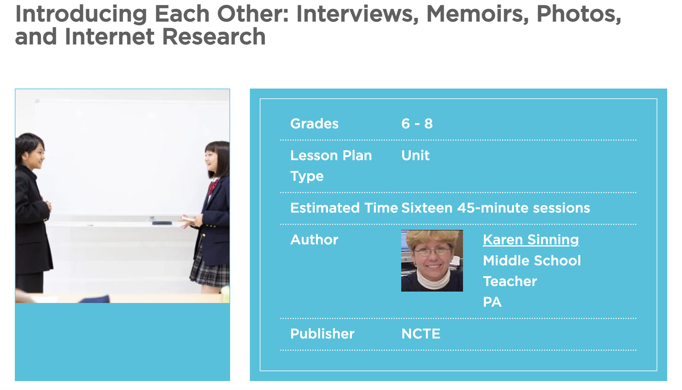 Interviews, Memoirs, Photos, and Internet Research Unit Plan
