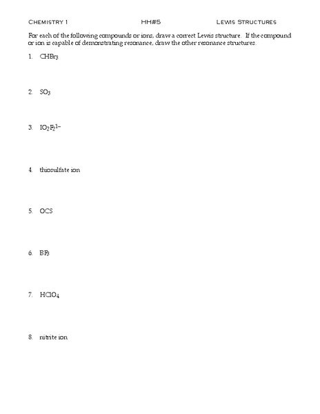Lewis Structures Worksheet