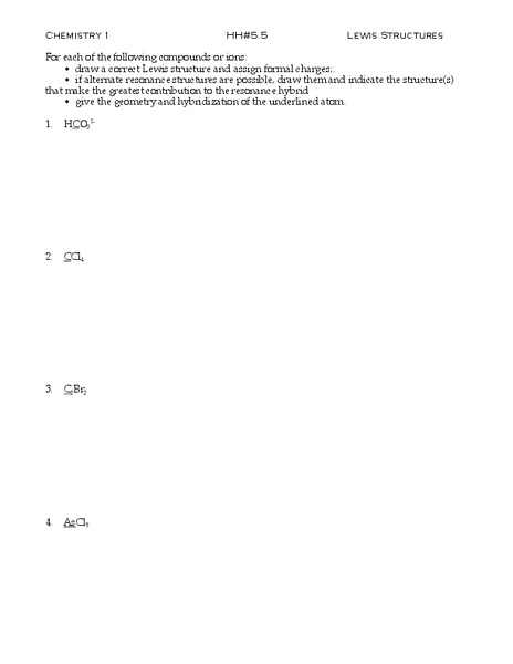 Lewis Structures Worksheet