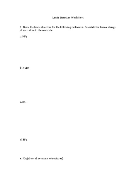 Lewis Structure Worksheet Worksheet