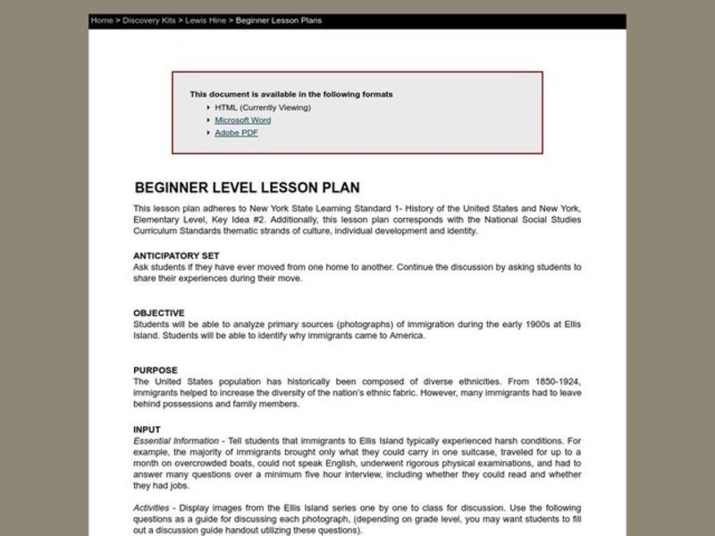 Lewis Hine Lesson Plan