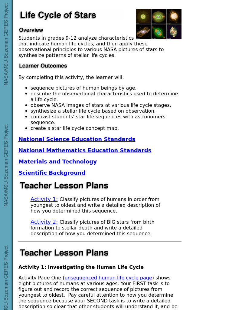 Life Cycle Of Stars Lesson Plan