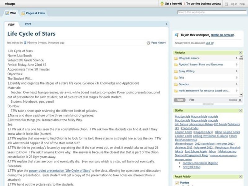 Life Cycle Of Stars Lesson Plan