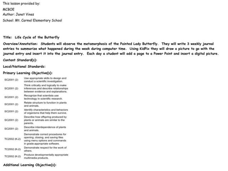 Life Cycle of the Butterfly Lesson Plan