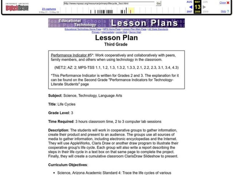 LIFE CYCLES Lesson Plan