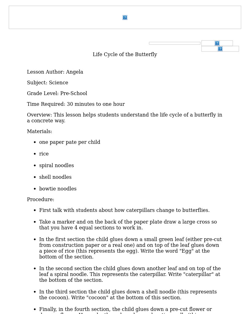 Life Cycle of the Butterfly Lesson Plan