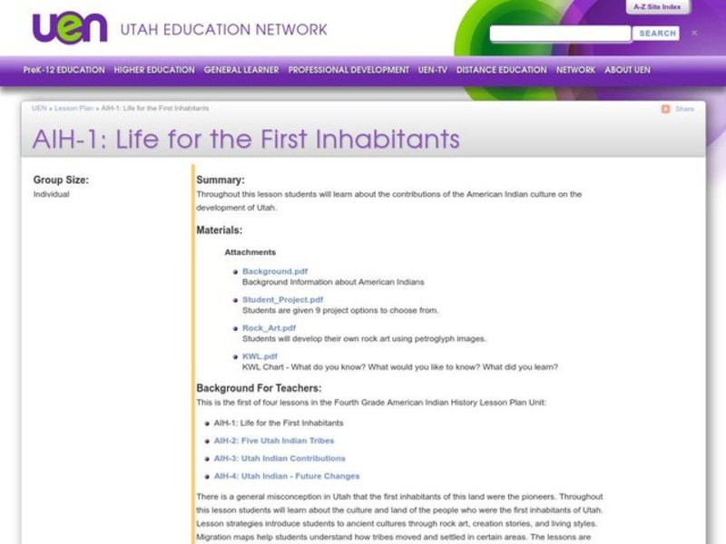 Life for the First Inhabitants Lesson Plan