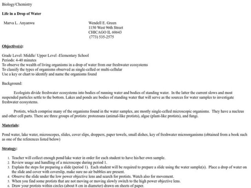 Life in a Drop of Water Lesson Plan