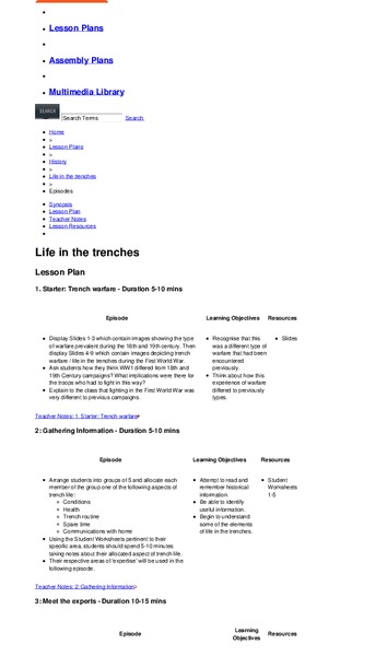 Life in the Trenches Lesson Plan
