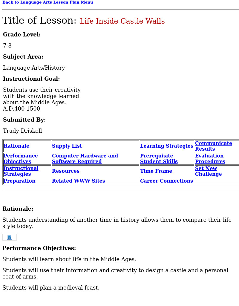 Life Inside Castle Walls Lesson Plan