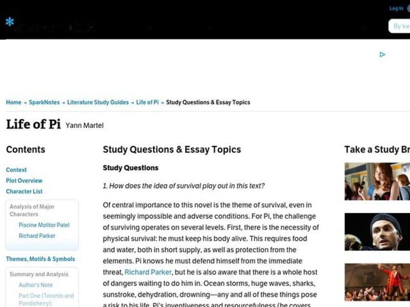 Life of Pi by Yann Martel: Study Guide - Mini Essays Study Guide
