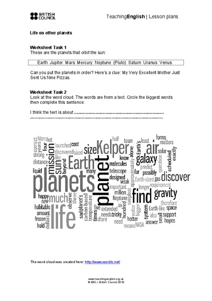 Life on Other Planets Worksheet