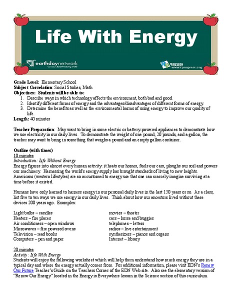 Life with Energy Lesson Plan