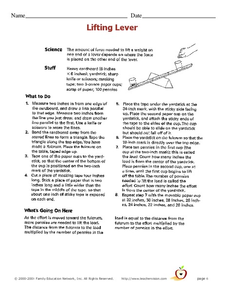 Lifting Lever Worksheet