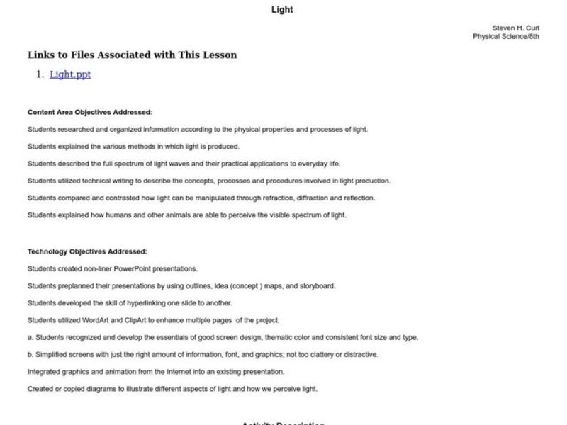 Light Lesson Plan