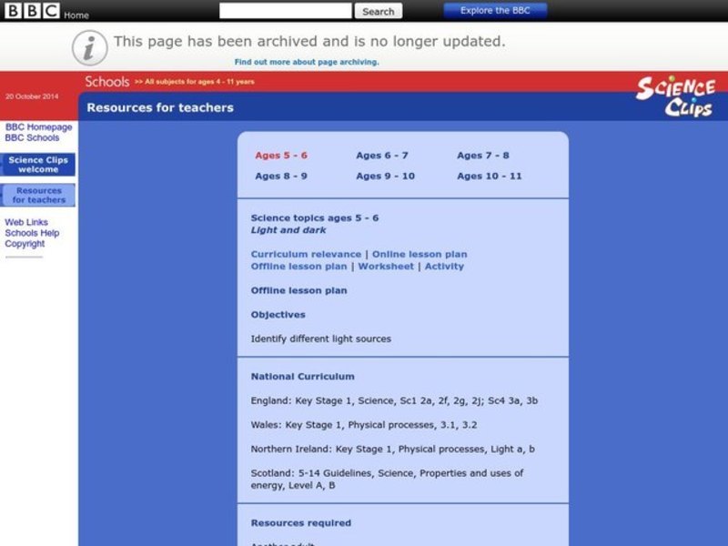 Light and Dark Lesson Plan