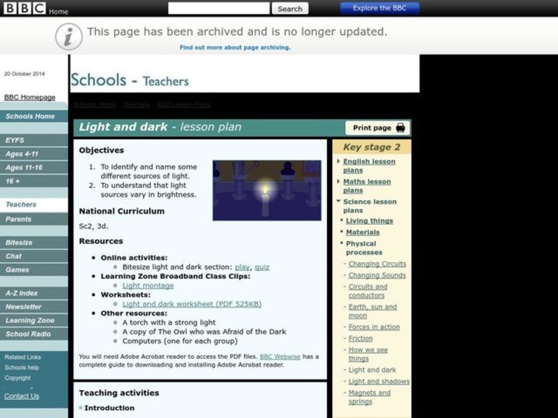 Light and Dark Lesson Plan