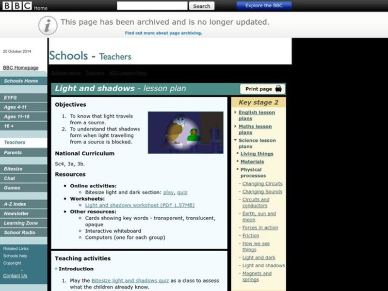 Light and Shadows Lesson Plan