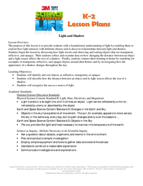 Light and shadow Lesson Plan