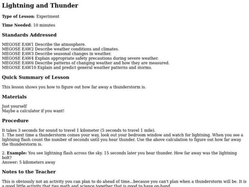 Lightning and Thunder Lesson Plan