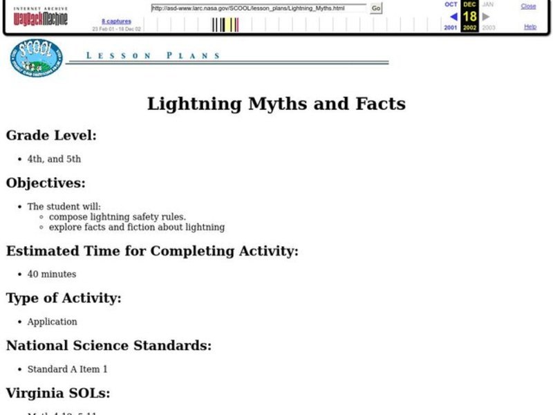 LIGHTNING MYTHS AND FACTS Lesson Plan