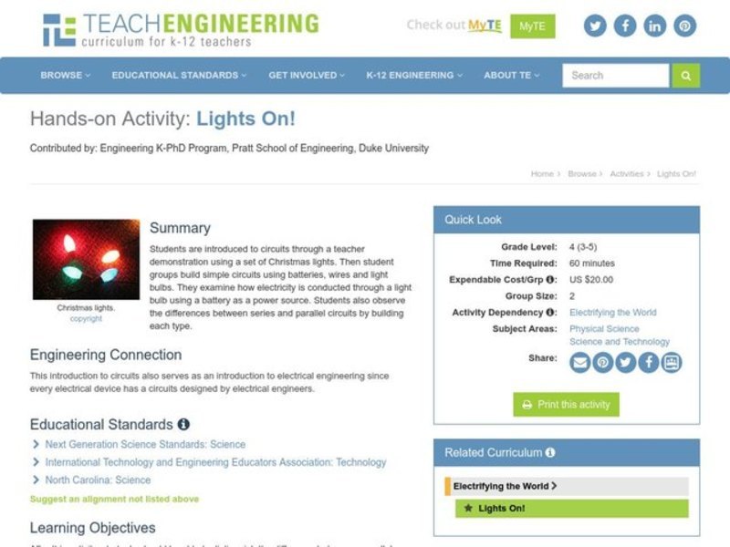 Lights On! Lesson Plan