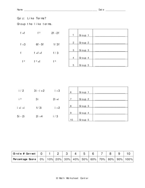 Like Terms Worksheet